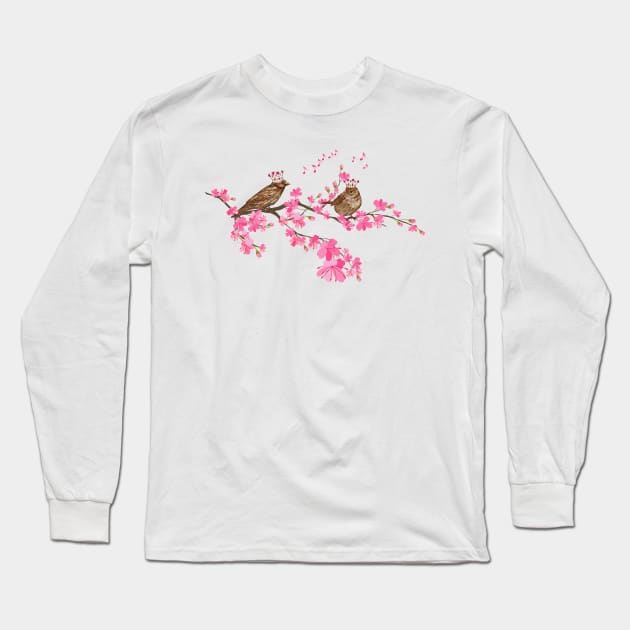 Royal Sakura Birds Long Sleeve T-Shirt by SWON Design